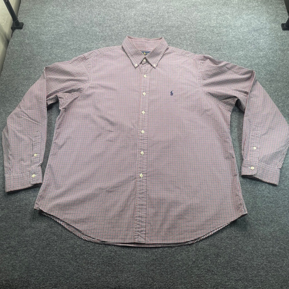 Ralph Lauren Button Down Men XXL Red Gingham Plaid Long Sleeve Pony Logo